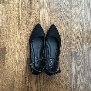 Black Pointed Ankle Strap Flats
